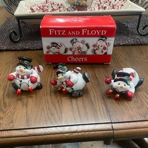 Fitz and Floyd Cheers 3 Ceramic snowman set